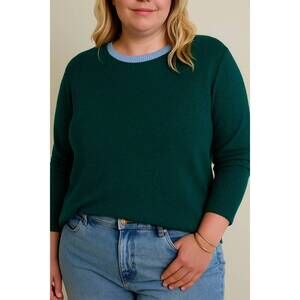 NEW GILLI contrast round neck long sleeve top - plus in green